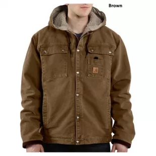 Mens Sandstone Hooded Multi Pocket Jacket Sherpa Lined