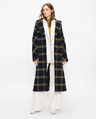 ADELYYN - Brushed Wool Check Belted Coat