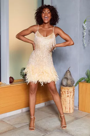 slim fit dress slacks NADINE MERABI SADIE GOLD BEADED FRINGE MIN main image 0