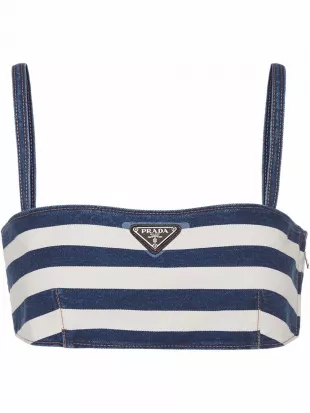 Cropped Logo-Plaque Denim Vest