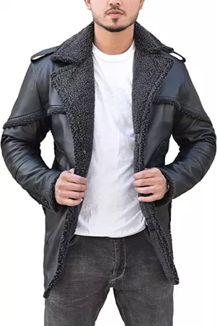 Men's Black Bomber Aviator Real Leather Jacket for Extreme Winter
