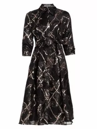 Belted Devore Jacquard Dress