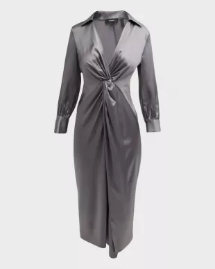 Twisted-Front Satin Midi Dress