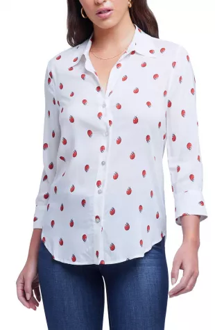 Camille Ladybug Print Button-Up Shirt