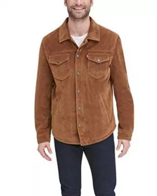 Men's Faux Leather Shirt Jacket