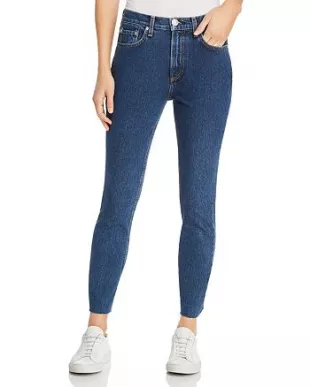 High Rise Raw Edge Ankle Skinny Jeans