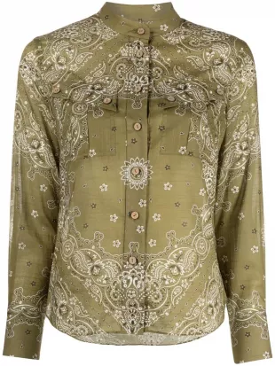 Bandana Print Linen Button-Up Shirt