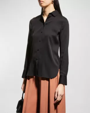 Slim-Fit Long-Sleeve Stretch-Silk Blouse