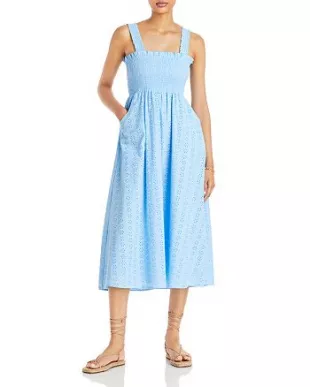 Eyelet Smocked Midi Dress