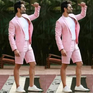 Pink Wedding Men Suit With Short Pants