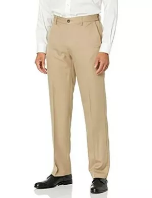 Classic-Fit Expandable-Waist Flat-Front Dress Pant, Khaki Brown