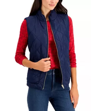 Women's Quilted Zip Up Stand Up Collar Vest