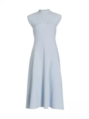 Knit Diamond-Shaped Eyelet Midi-Dress