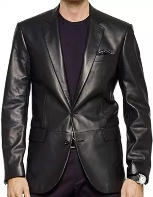 Men Black Leather Casual Slim Fit Blazer for Business Meetings Big and Tall