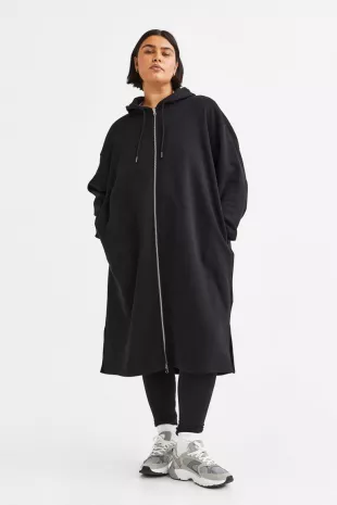 Long zip-through hoodie - Black
