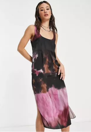 Tie Dye Satin Midi Slip in Multi