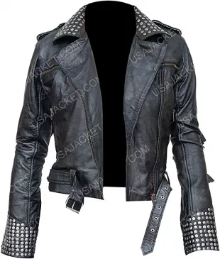 Police Style Belted Real Leather Winter Jacket for Women