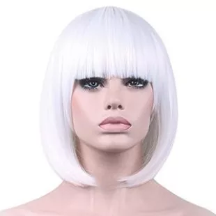 Bopocoko Short White Wigs for Women, 12'' White Bob Hair Wig with Bangs, Natural Fashion Synthetic Full Wig, Cute Colored Wigs for Daily Party Cosplay Halloween BU027WH