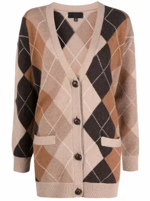 Sofhie Argyle Cardigan In Cognac/Nutmeg