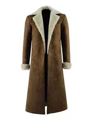 Mens Larry Trainor Costume Faux Fur Long Shearling Jacket Long Trench Coat