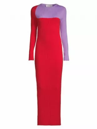 Colorblocked Long Sleeve Maxi Dress