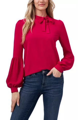 Tie Neck Blouse in Claret Red
