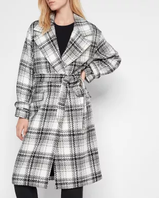 Plaid Belted Wrap Front Coat