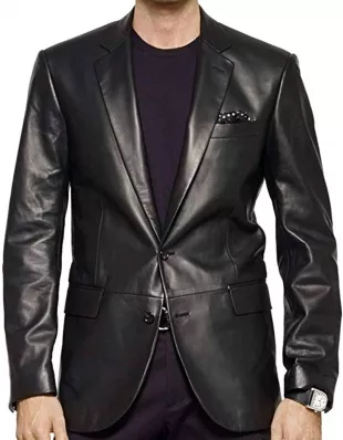 Men Black Leather Casual Slim Fit Blazer for Business Meetings