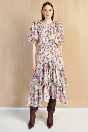 Manon Floral Puff-Sleeved Midi Dress