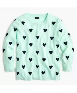 Everyday Cashmere In Seaside Aqua Navy Intarsia Knit Hearts Sweater