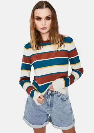 Striped Rib Crew Sweater
