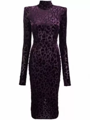 Padded-shoulder Leopard-print Dress In Violett