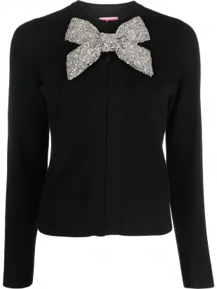 Crystal Bow Embellished Wool Cardigan