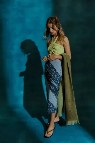 Spliced Lace Midi Skirt