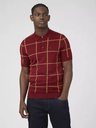 Jacquard Check Polo In Red