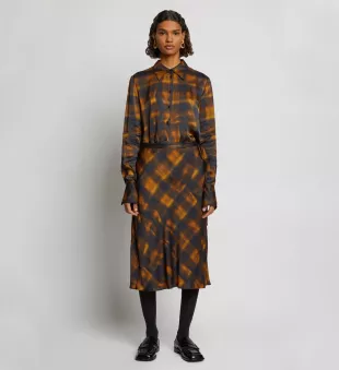 Wavy Plaid Satin Skirt
