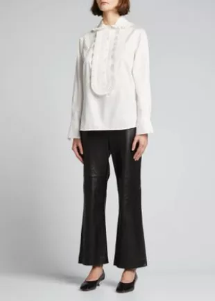 Pleated-Front Cotton Blouse