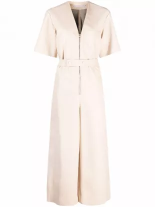 Cropped Belted Vegetarian Leather Jumpsuit