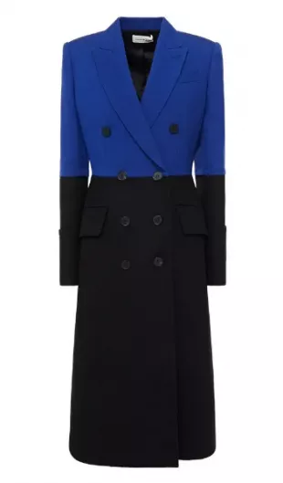 Royal Blue Double Breasted Two Tone Crepe and Wool Blend Felt Coat