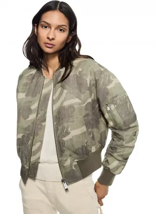 Ruched-sleeve Floral Camo Blouson Jacket
