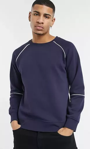 Sweatshirt Set with Contrast Piping in Navy