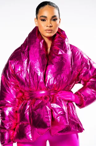 Aurtura Luxe Metallic Pink Puffer Coat