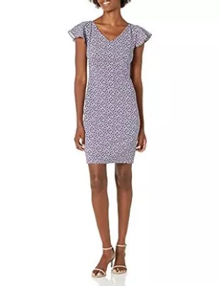 Flutter Sleeve Double V Neck Sheath Dress