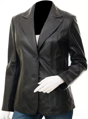 Lambskin Leather Blazer for Women Black Leather Blazer Jacket