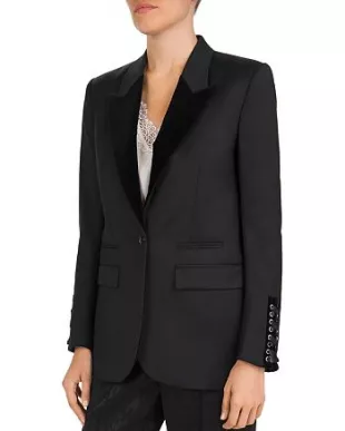 Velvet Lapel Lace Up Cuff Blazer