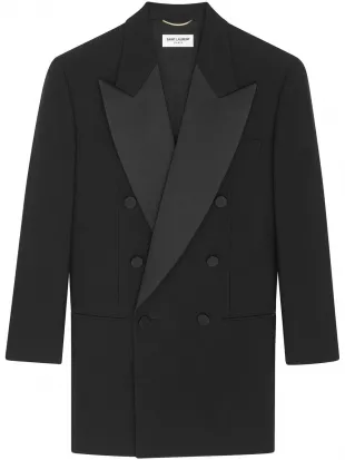 Satin-lapel Double-breasted Wool Tuxedo Jacket