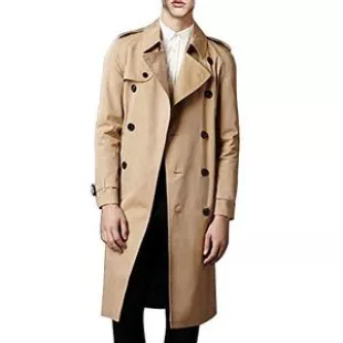Men's Double Breasted Trench Coat Casual Lapel Long Sleeve Windbreaker Jacket