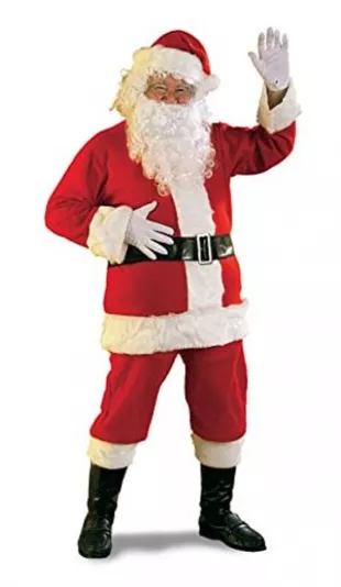mens Bright Red Flannel Santa Suit With Gloves Adult Sized Costumes, Red/White, Standard US