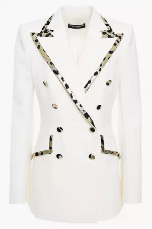 Leopard Trim Double Breasted Blazer