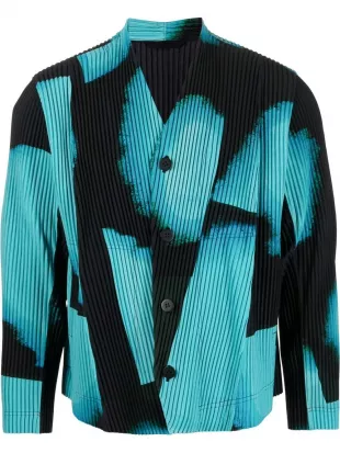 Abstract-Pattern Plissé Effect Shirt